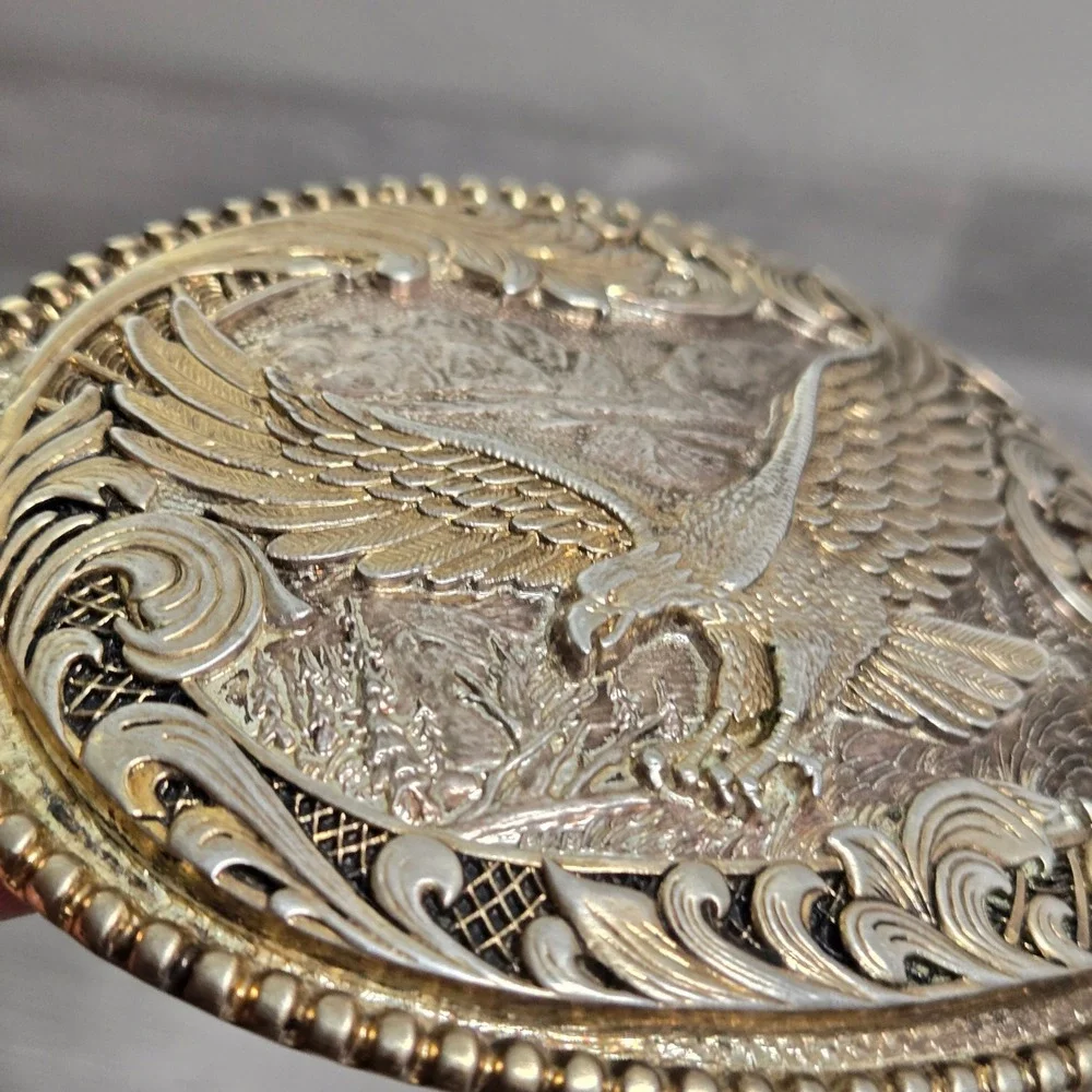 Award Design Medals Gold Silver Vintage Belt Buckle  Western Eagle Scrollwork 3D